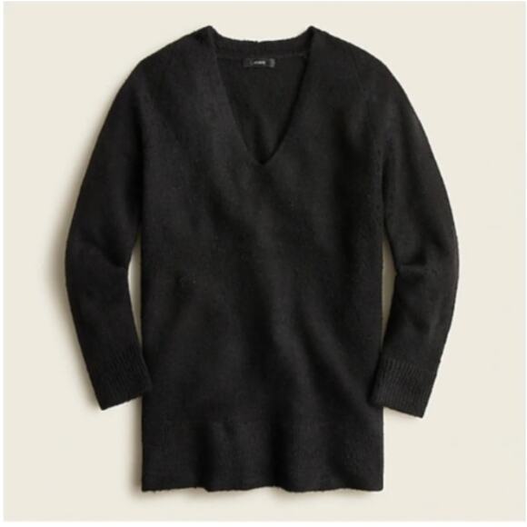 J. Crew Stretch Wool Alpaca Blend V Neck Tunic Oversized Sweater Black XS - Picture 1 of 7